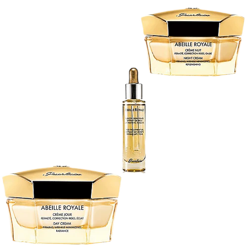 TRIS GUERLAIN ABELLE ROYALE DAY CREAM 50 50ML NIGHT CREAM 50ML FACE TREATMENT OIL 28ML